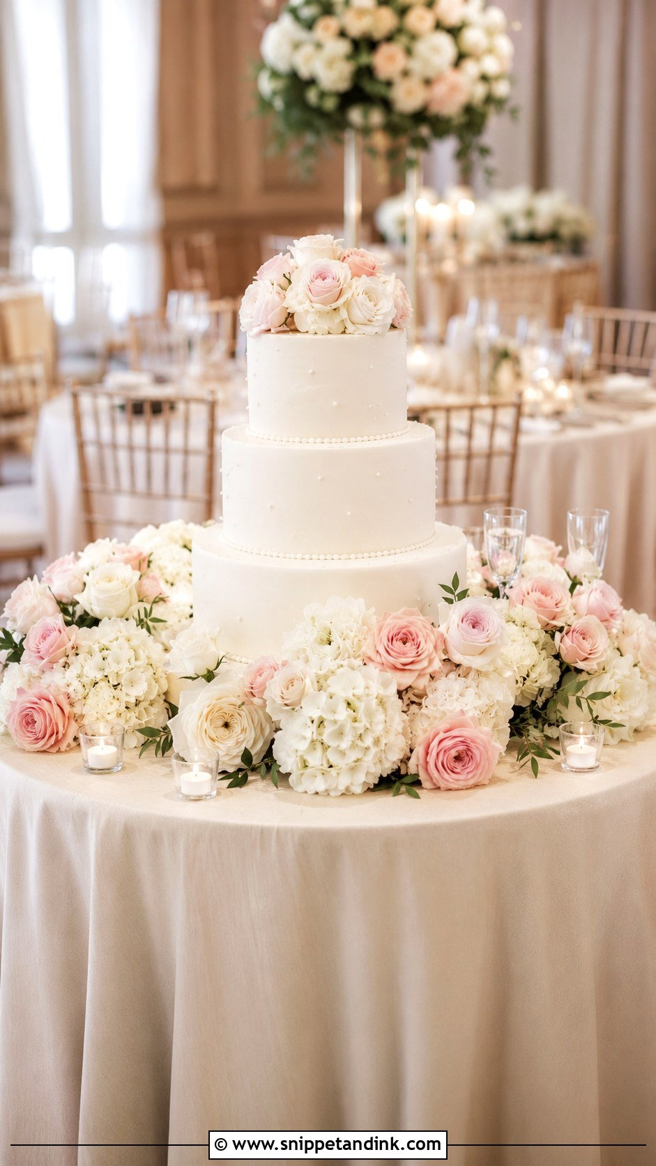Round Wedding Cake Table With Flowers - Snippet and Ink - 20 Round Wedding Cake Table Ideas