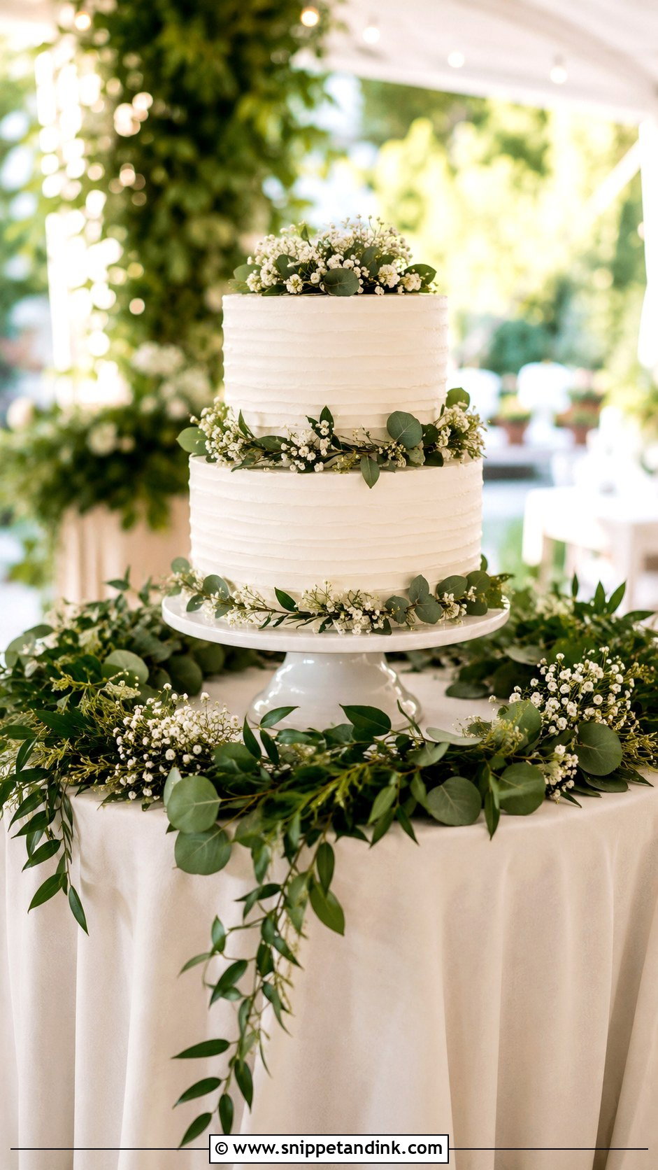 Round Wedding Cake Table With Greenery - Snippet and Ink - 20 Round Wedding Cake Table Ideas