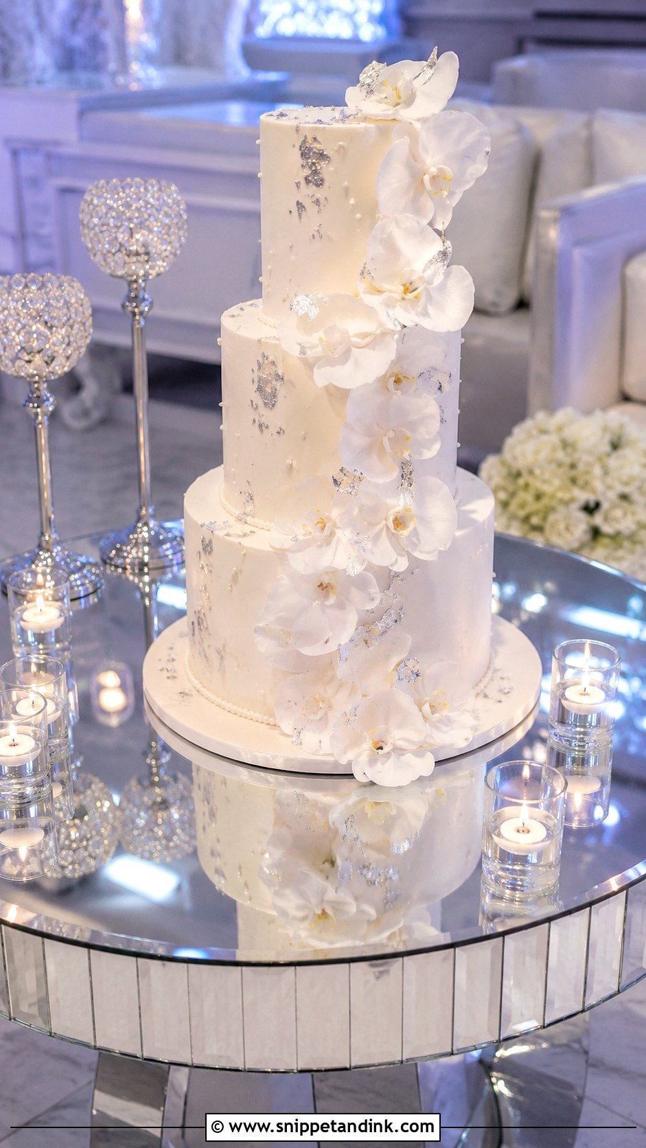 Round Wedding Cake Table With Mirror Top - Snippet and Ink - 20 Round Wedding Cake Table Ideas
