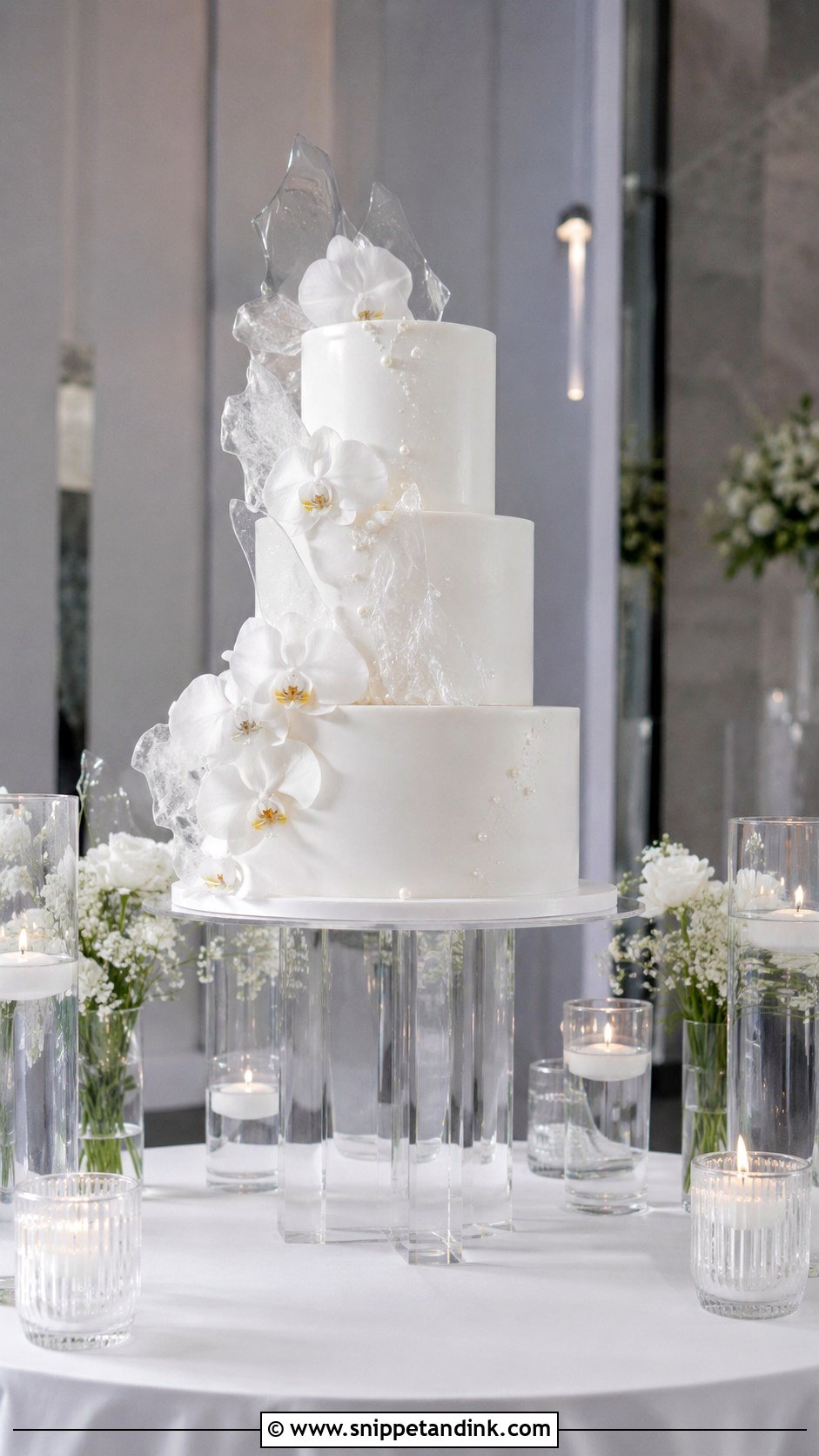 Round Wedding Cake Table With Modern Acrylic Stand - Snippet and Ink - 20 Round Wedding Cake Table Ideas