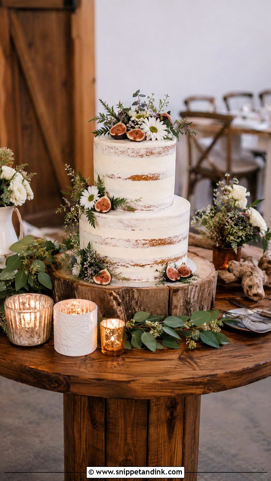 Round Wedding Cake Table With Rustic Wood - Snippet and Ink - 20 Round Wedding Cake Table Ideas