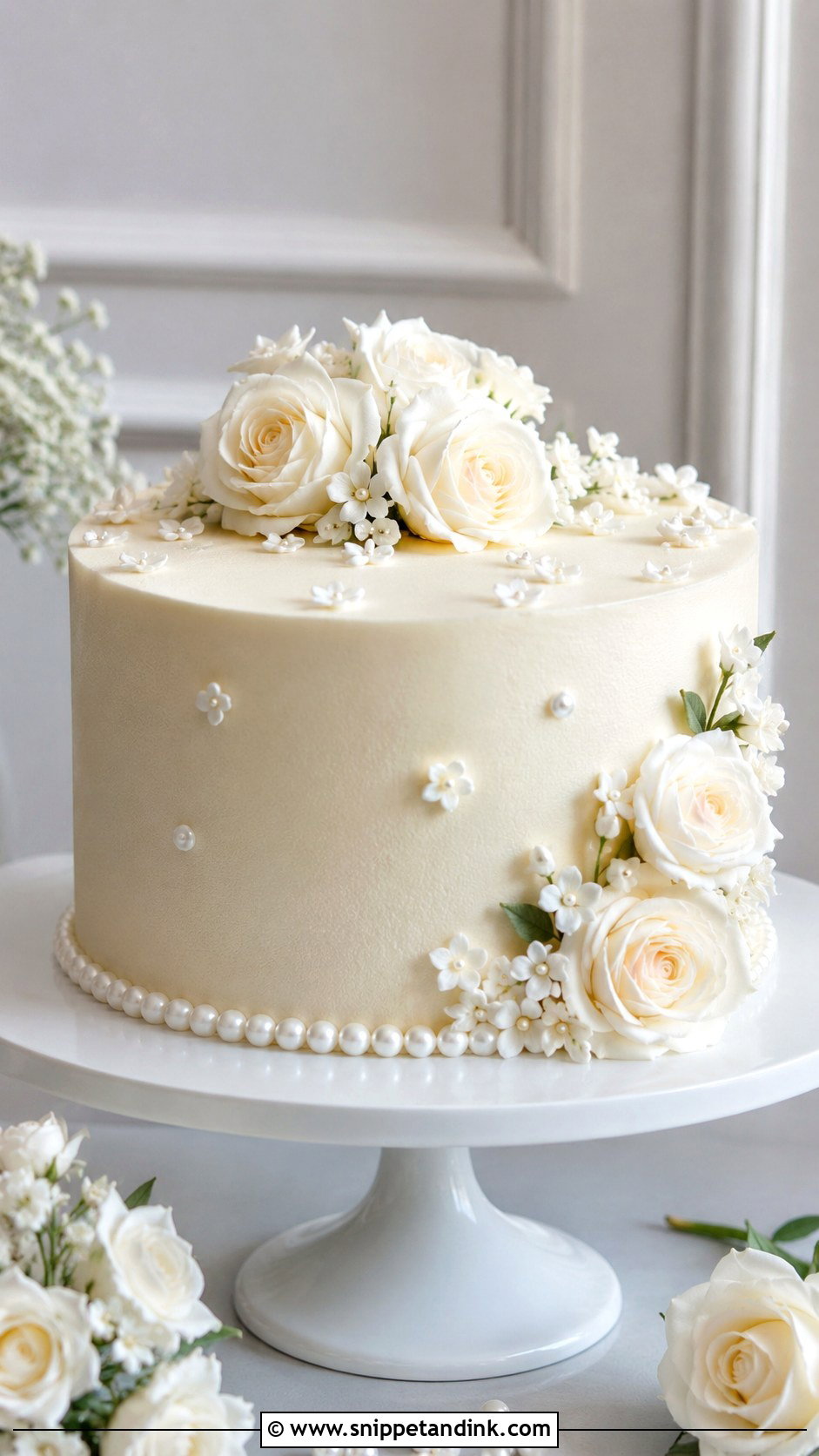 Round Wedding Cake With Flowers And Pearls - Snippet and Ink - 30 Wedding Cake Ideas with Flowers and Pearls