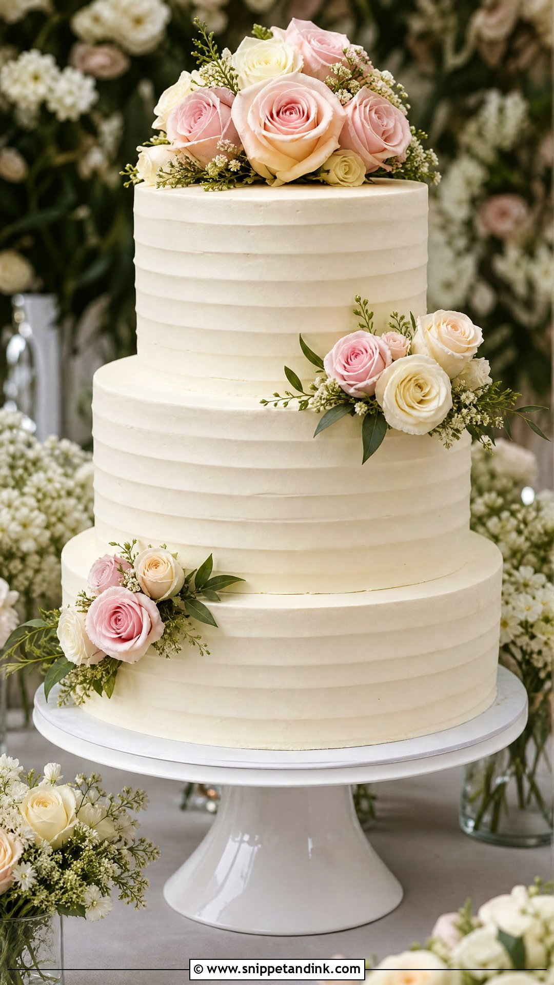Round Wedding Cake With Roses - Snippet and Ink - 20 Traditional Wedding Cakes