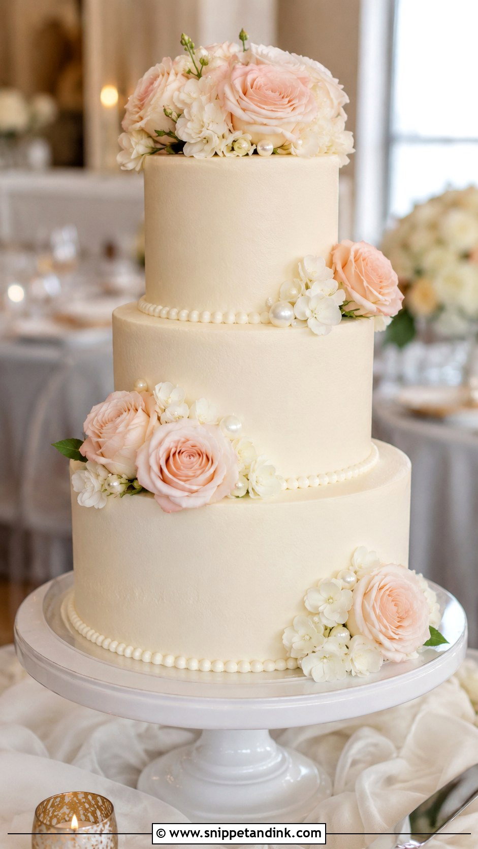 Round Wedding Cake on Pedestal - Snippet and Ink - 20 Wedding Cake Ideas on Pedestals