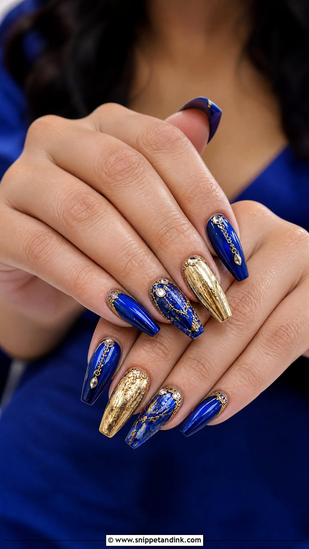 Royal Blue Bridal Nails With Gold - Snippet and Ink - 25 Nail Art for Wedding Indian Brides Ideas
