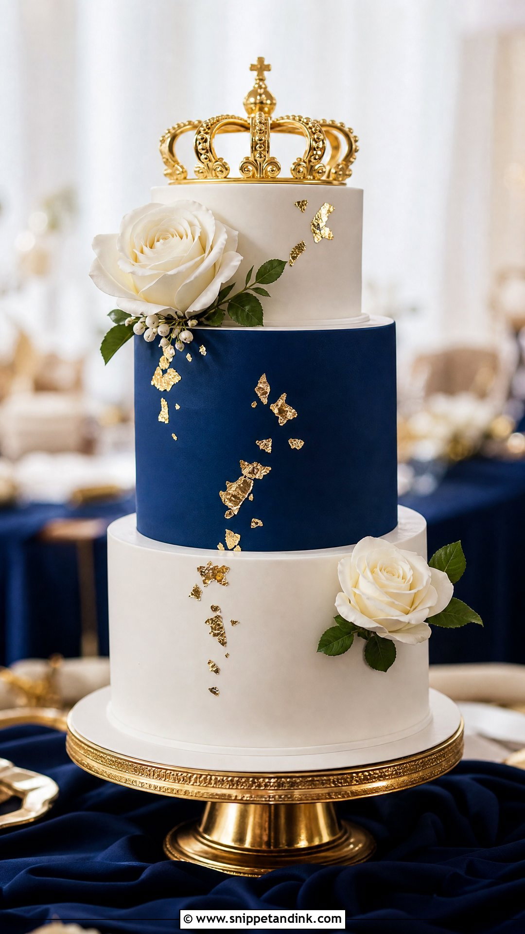 Royal Blue Crown Wedding Cake - Snippet and Ink - 35 Crown Cake Ideas for Wedding
