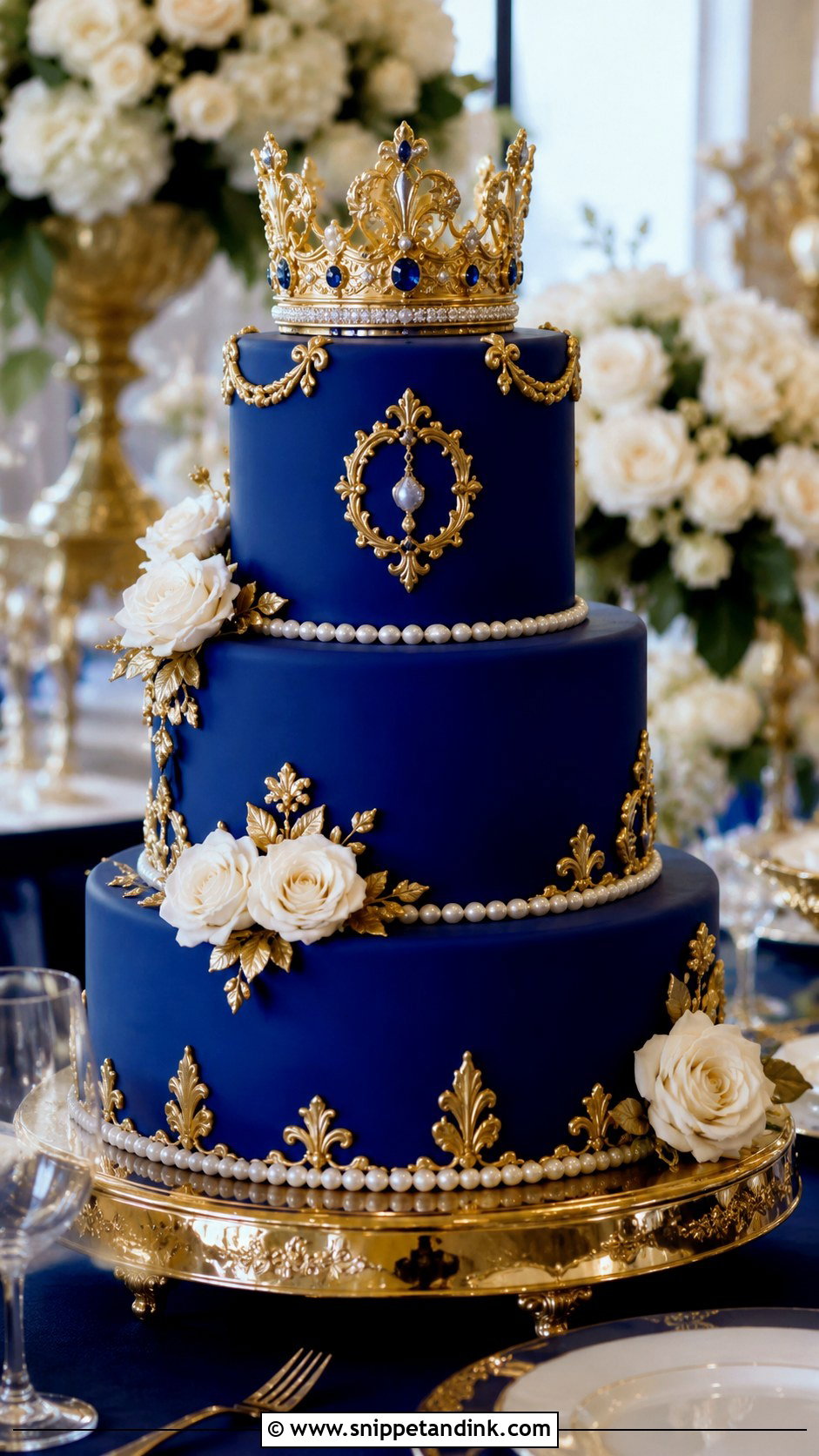 Royal Blue Crown Wedding Cake - Snippet and Ink - 20 Royal Blue Cake Ideas for Wedding