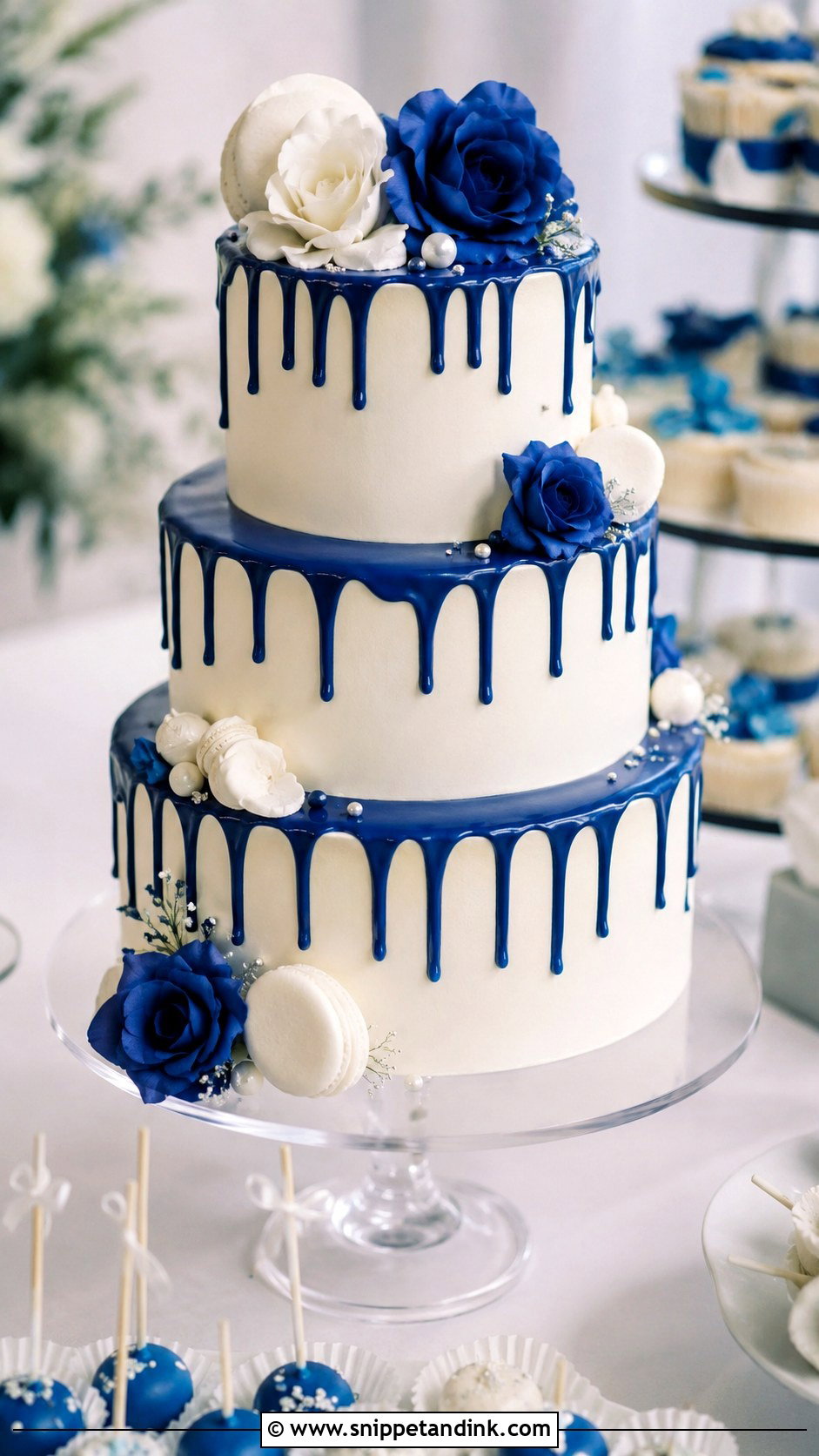 Royal Blue Drip Wedding Cake - Snippet and Ink - 20 Royal Blue Cake Ideas for Wedding