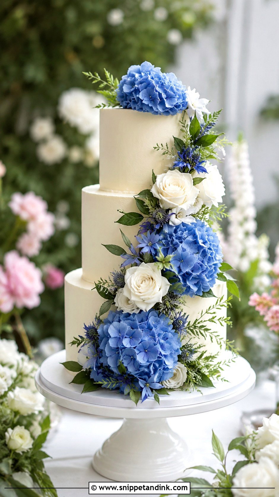 Royal Blue Floral Wedding Cake - Snippet and Ink - 20 Royal Blue Cake Ideas for Wedding