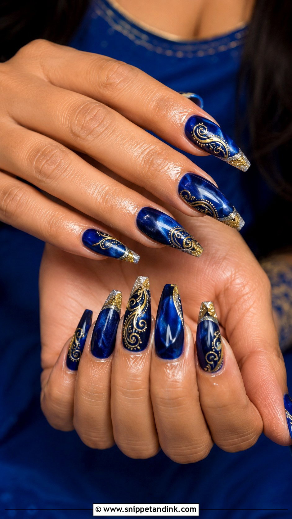 Royal Blue Indian Bridal Nail Extensions - Snippet and Ink - 20 Indian Bridal Nail Extension Designs