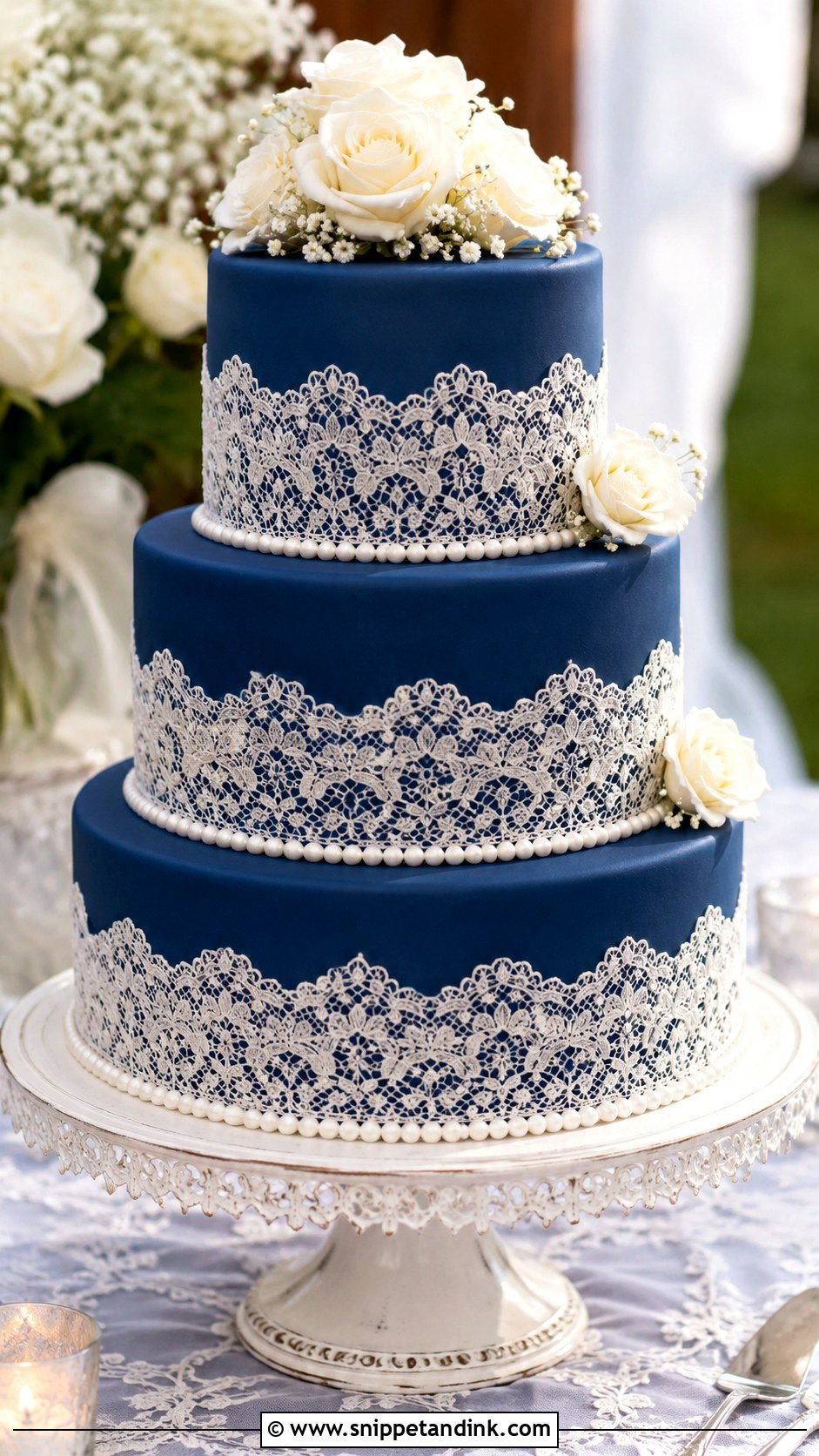 Royal Blue Lace Wedding Cake - Snippet and Ink - 20 Royal Blue Cake Ideas for Wedding
