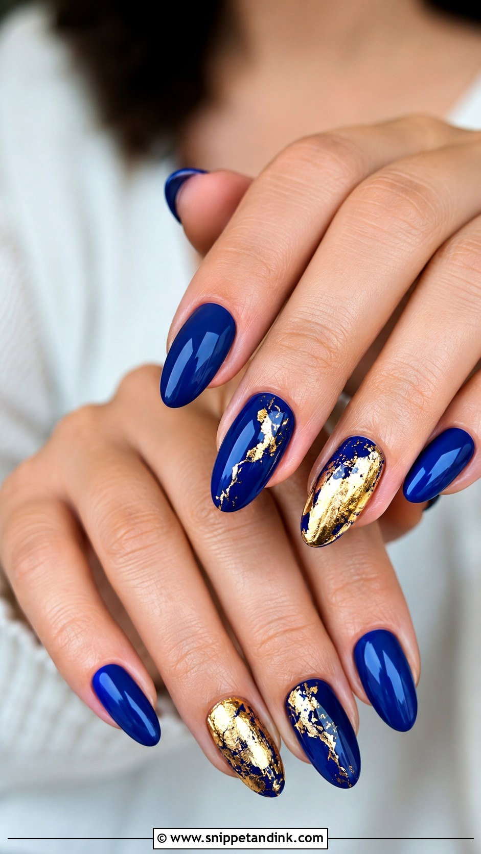 Royal Blue Nails With Gold Accent - Snippet and Ink - 20 Nails for Indian Wedding Guest