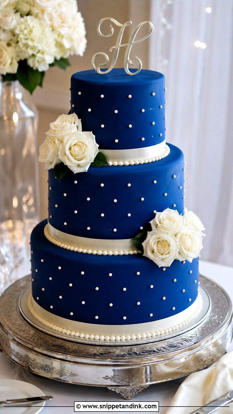 Royal Blue Pearl Wedding Cake - Snippet and Ink - 20 Royal Blue Cake Ideas for Wedding