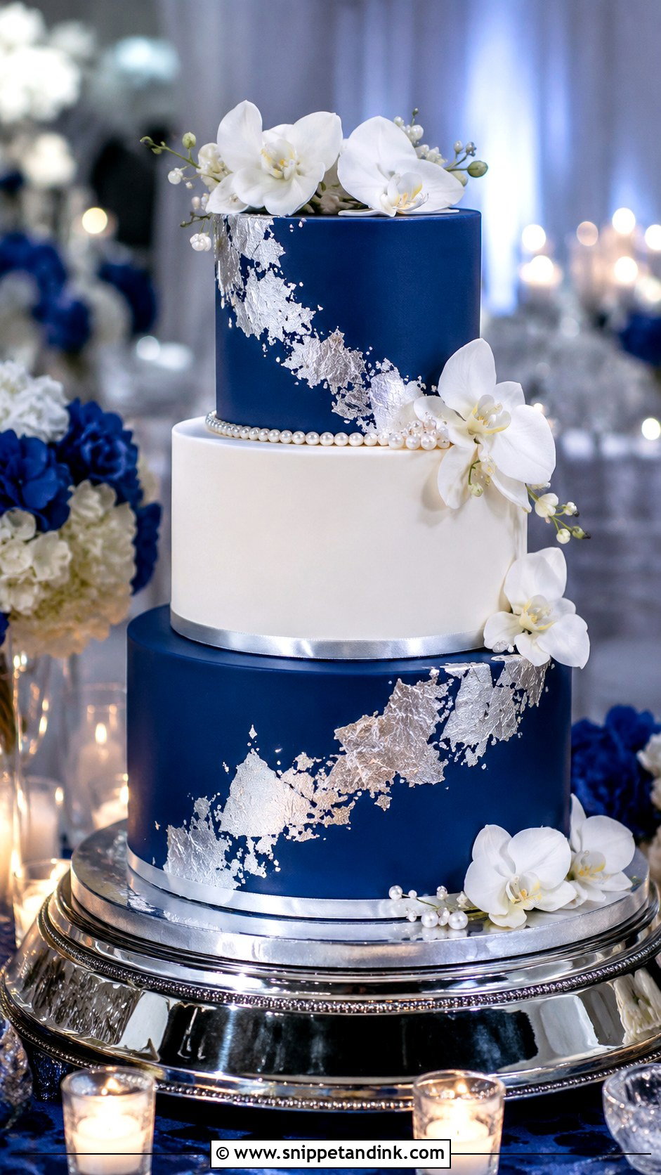 Royal Blue Silver Wedding Cake - Snippet and Ink - 20 Royal Blue Cake Ideas for Wedding