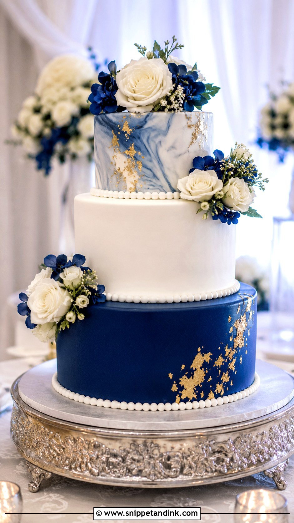 Royal Blue Three Tier Wedding Cake - Snippet and Ink - 20 Royal Blue Cake Ideas for Wedding