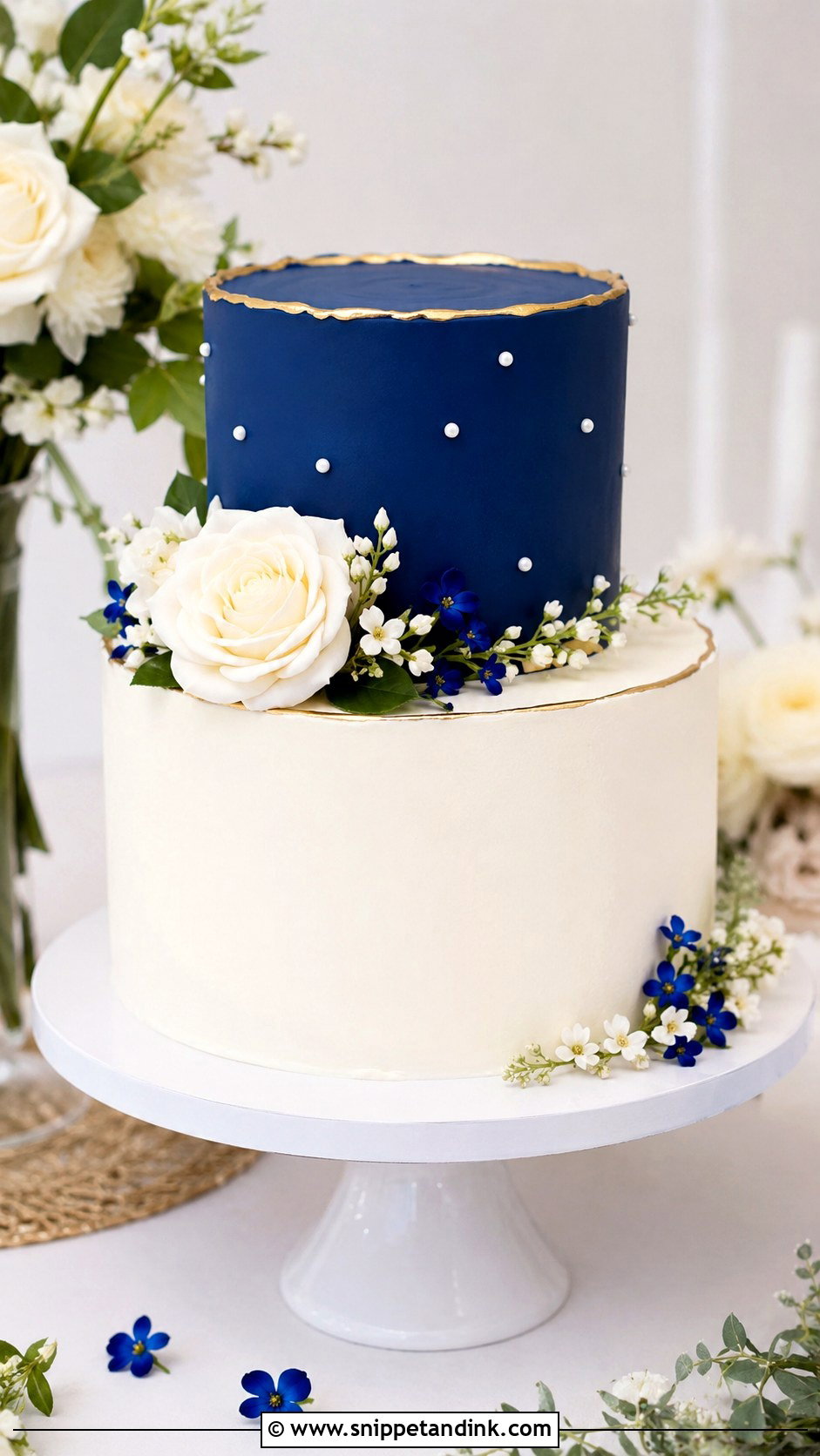 Royal Blue Two Tier Wedding Cake - Snippet and Ink - 20 Royal Blue Cake Ideas for Wedding