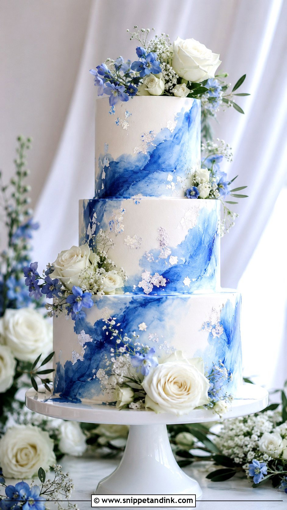 Royal Blue Watercolor Wedding Cake - Snippet and Ink - 20 Royal Blue Cake Ideas for Wedding