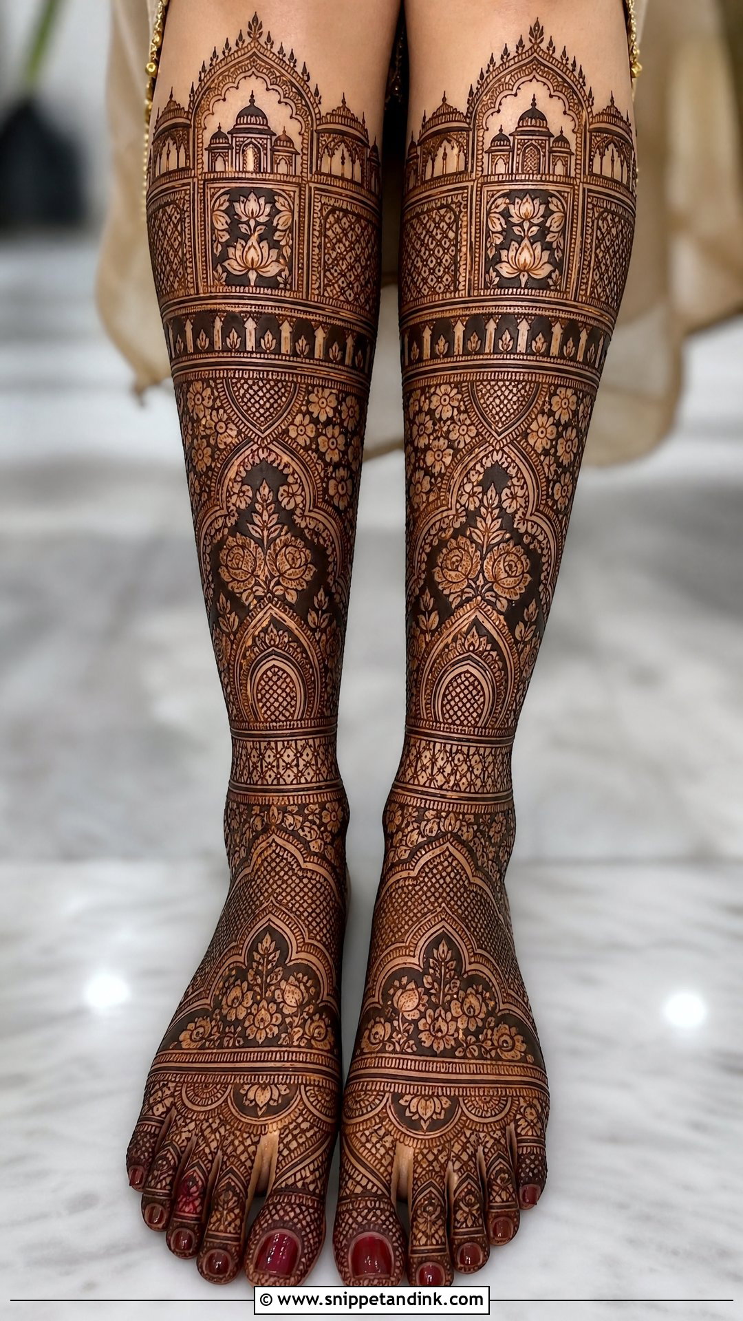 Royal Bridal Full Leg Mehndi Design - Snippet and Ink - 20 Bridal Full Leg Mehndi Designs