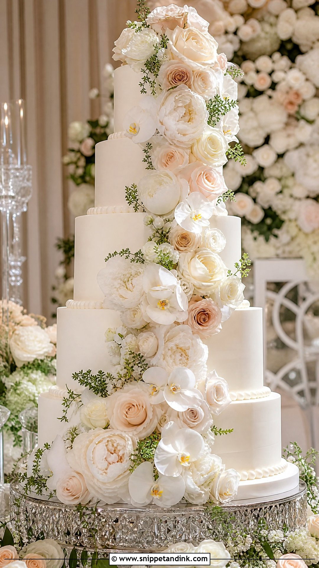 Royal Wedding Cake With Floral Cascade - Snippet and Ink - 20 Royal Wedding Cake Ideas