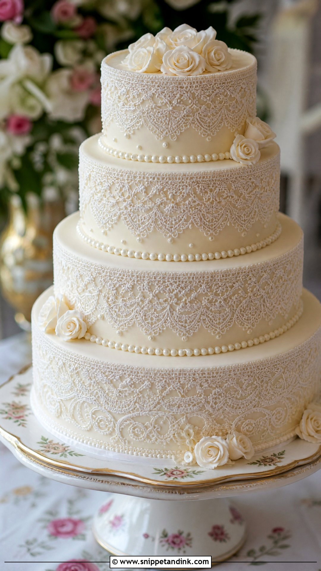 Royal Wedding Cake With Lace Piping - Snippet and Ink - 20 Royal Wedding Cake Ideas