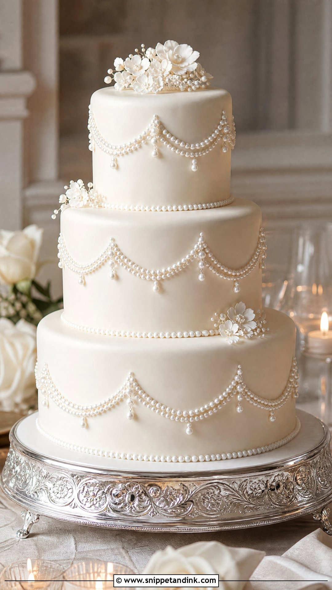 Royal Wedding Cake With Pearl Details - Snippet and Ink - 20 Royal Wedding Cake Ideas