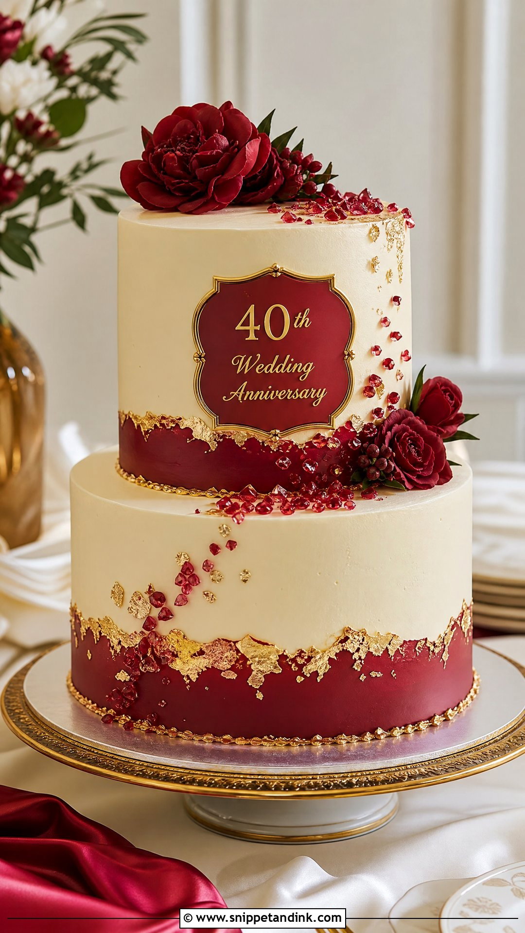 Ruby And Gold Anniversary Cake - Snippet and Ink - 25 40th Wedding Anniversary Cake Ideas