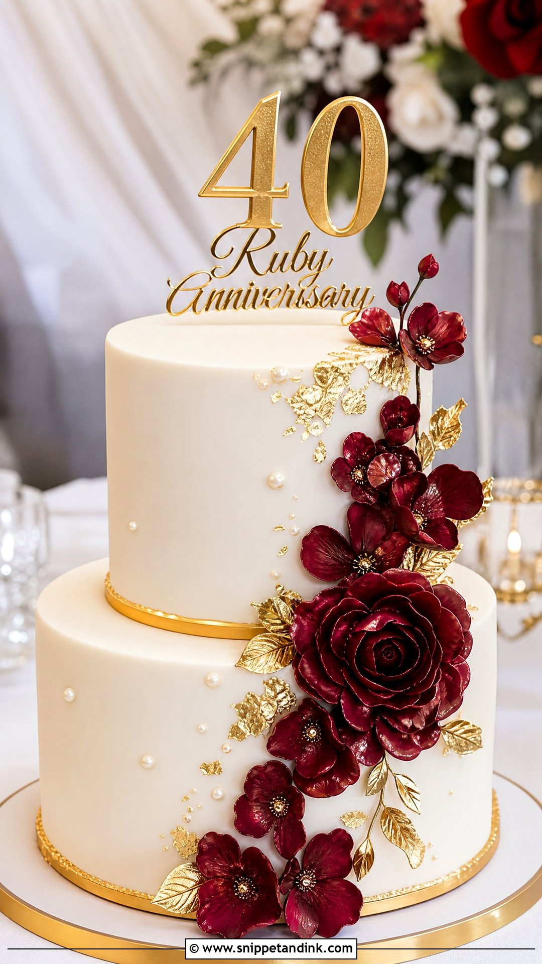 Ruby And Gold Anniversary Cake - Snippet and Ink - 20 Ruby Anniversary Cake Ideas