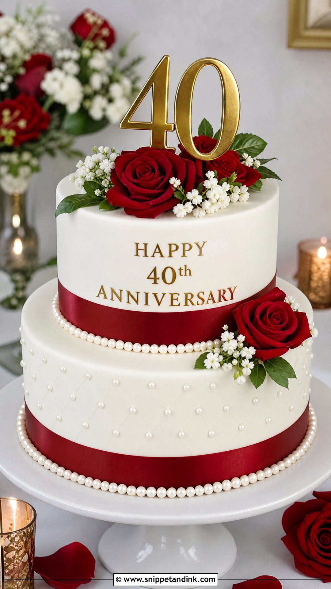 Ruby And White Anniversary Cake - Snippet and Ink - 25 40th Wedding Anniversary Cake Ideas