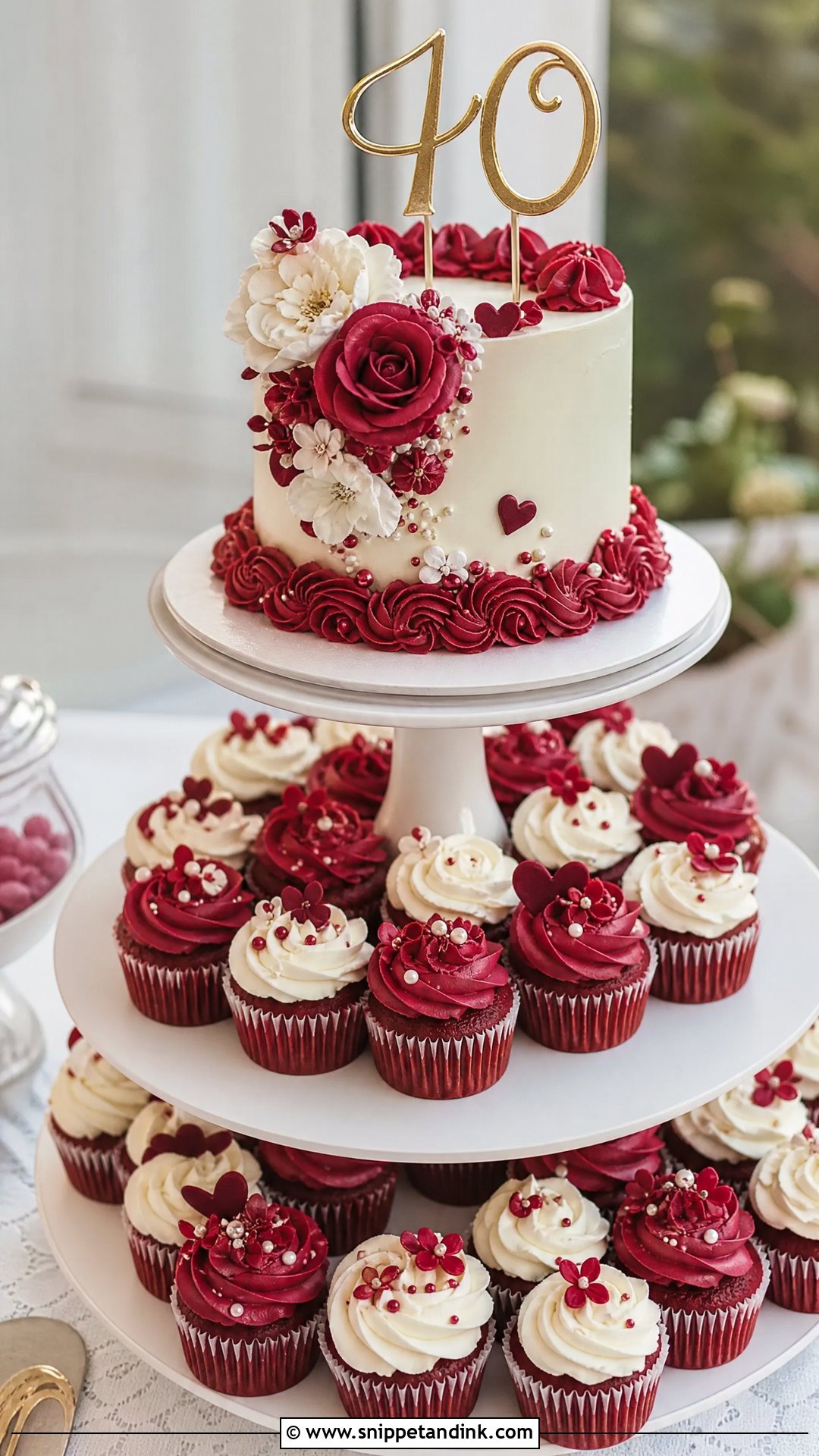 Ruby Cupcake Tower Cake - Snippet and Ink - 20 Ruby Anniversary Cake Ideas