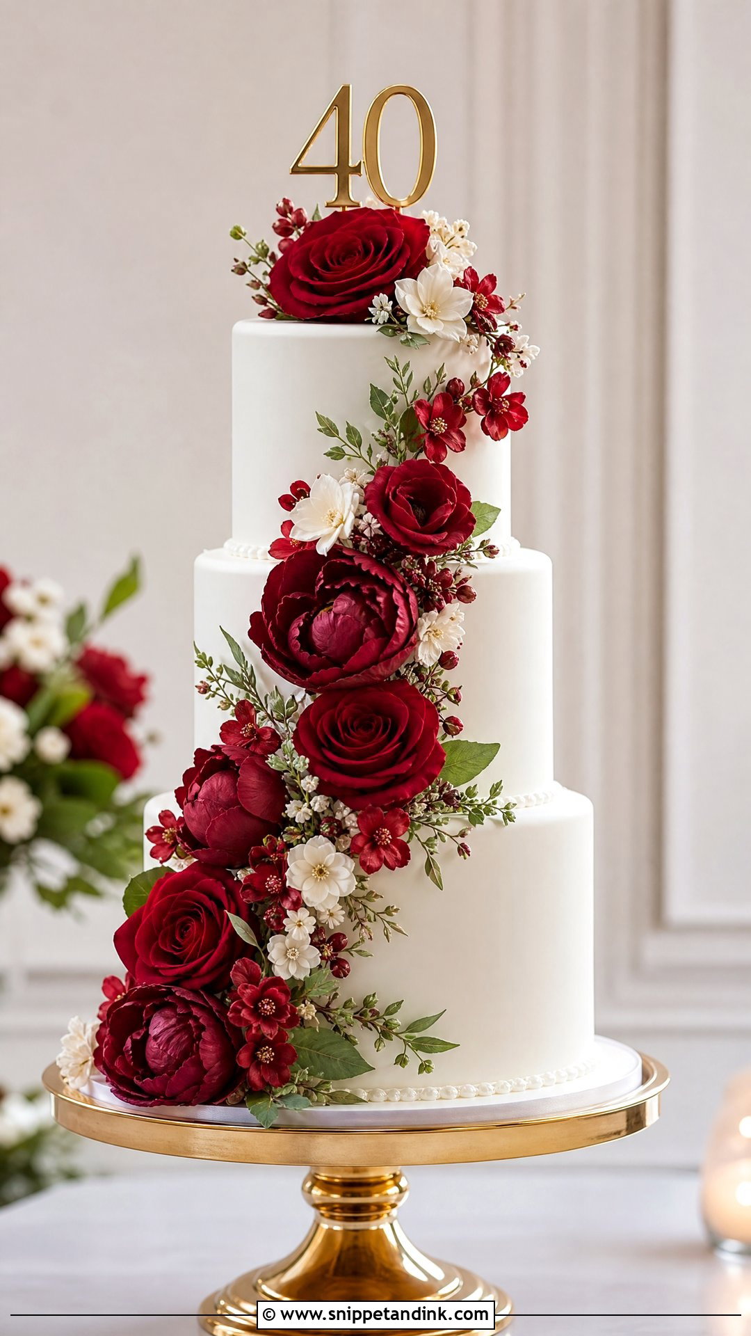 Ruby Floral Tiered Cake - Snippet and Ink - 20 Ruby Anniversary Cake Ideas