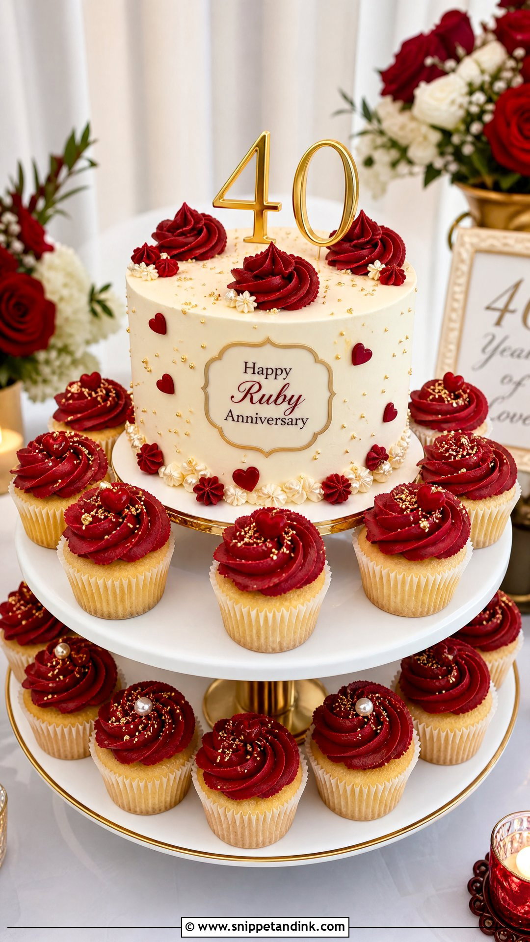 Ruby Wedding Anniversary Cake With Cupcakes - Snippet and Ink - 20 Ruby Wedding Anniversary Cake Ideas