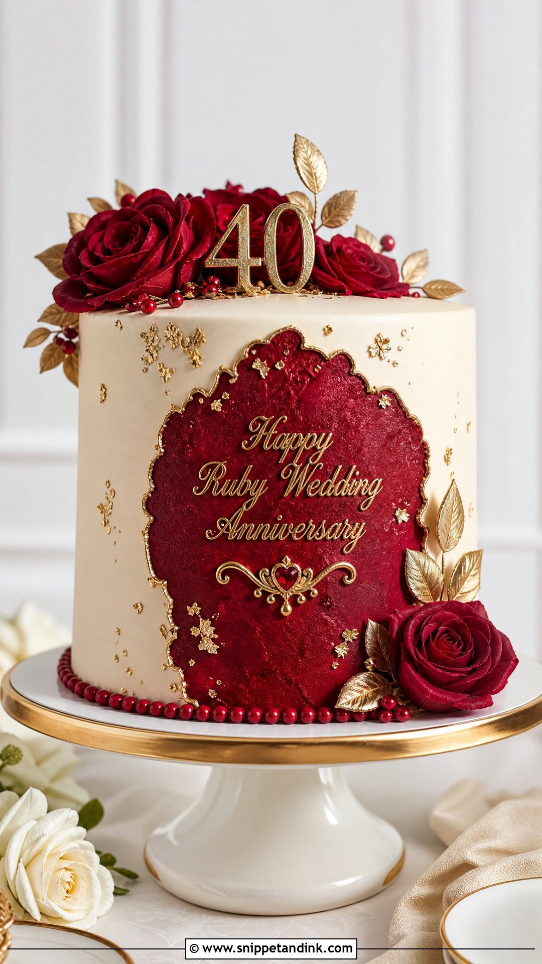 Ruby Wedding Anniversary Cake With Gold Accents - Snippet and Ink - 20 Ruby Wedding Anniversary Cake Ideas
