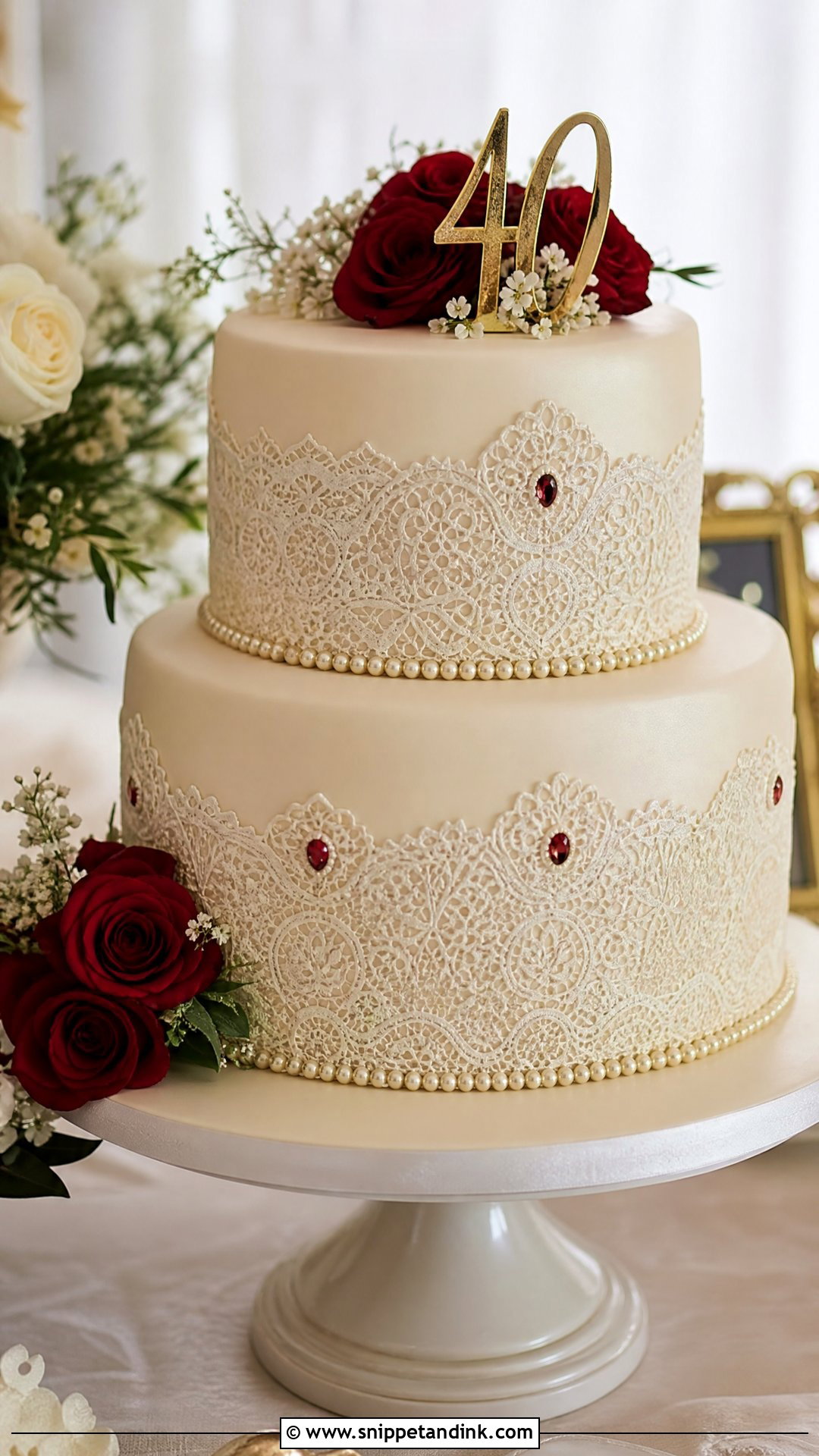 Ruby Wedding Anniversary Cake With Lace - Snippet and Ink - 20 Ruby Wedding Anniversary Cake Ideas
