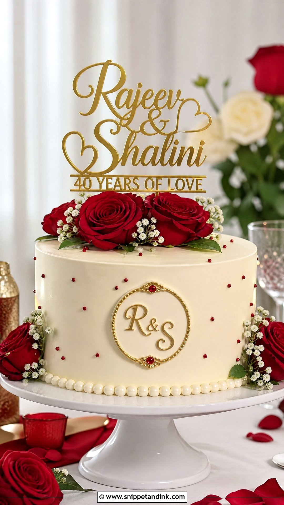 Ruby Wedding Anniversary Cake With Name Topper - Snippet and Ink - 20 Ruby Wedding Anniversary Cake Ideas