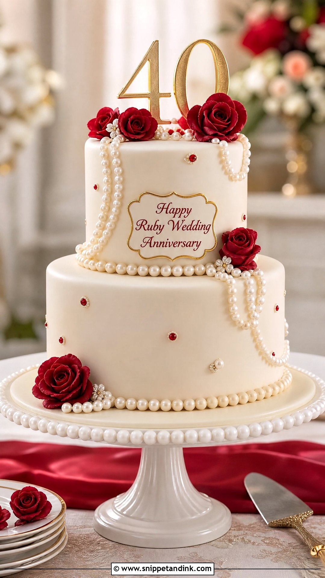 Ruby Wedding Anniversary Cake With Pearls - Snippet and Ink - 20 Ruby Wedding Anniversary Cake Ideas