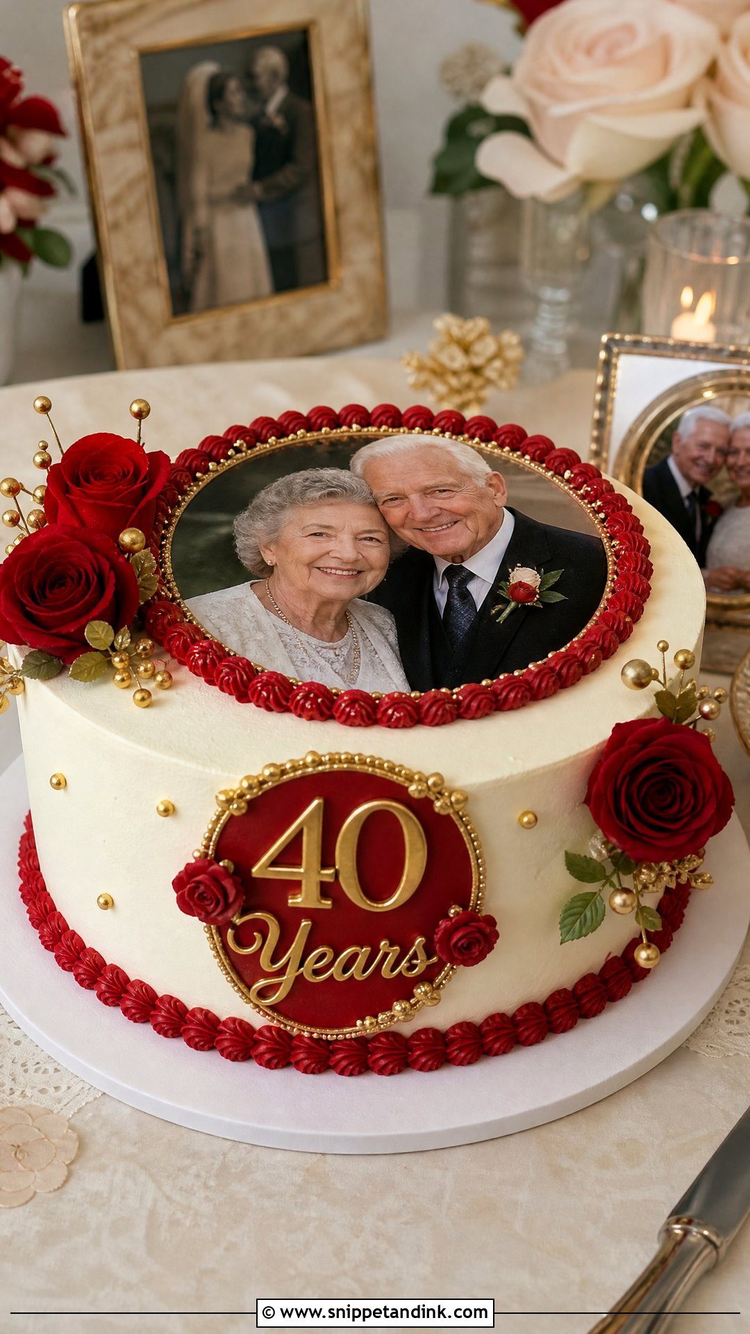 Ruby Wedding Anniversary Cake With Photo Topper - Snippet and Ink - 20 Ruby Wedding Anniversary Cake Ideas