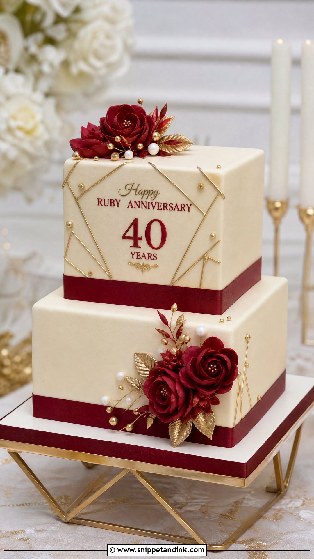 Ruby Wedding Anniversary Square Cake - Snippet and Ink - 20 Ruby Wedding Anniversary Cake Ideas