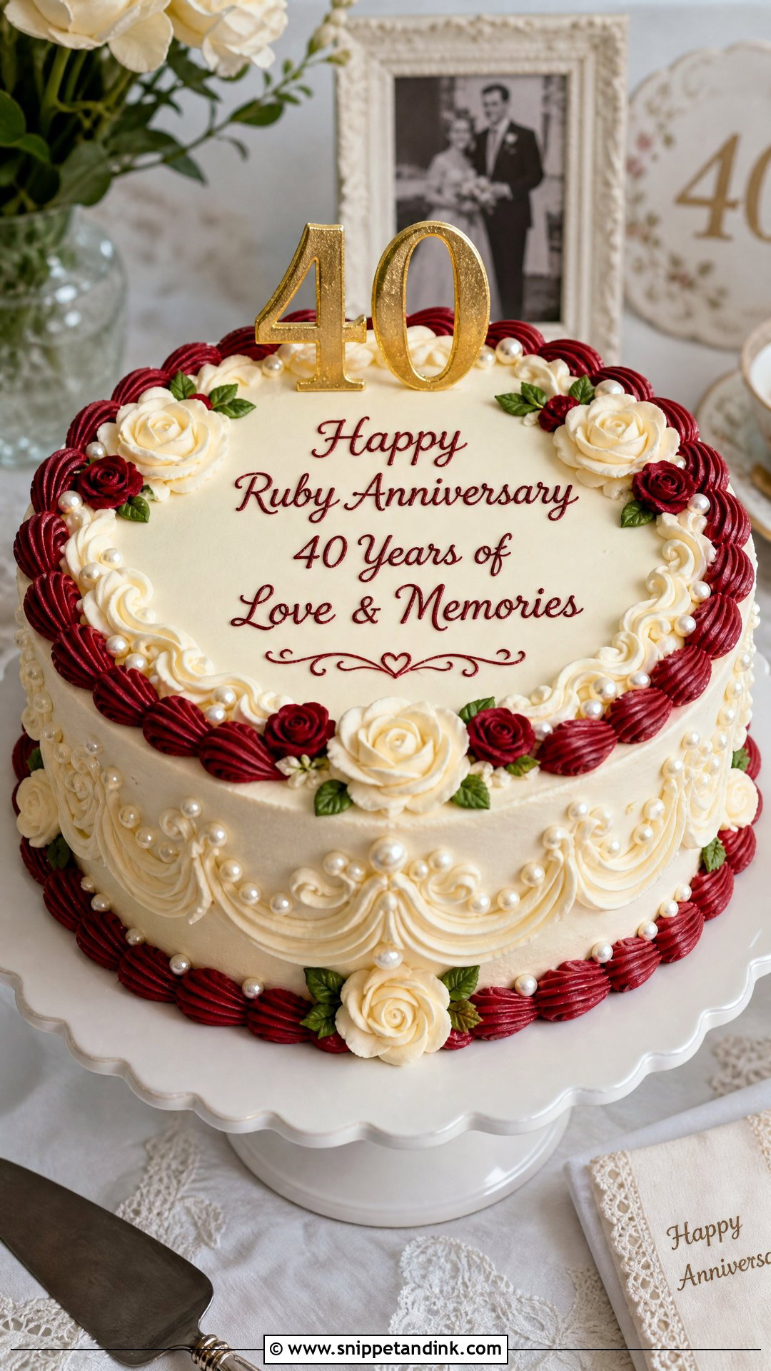 Ruby Wedding Anniversary Vintage Cake - Snippet and Ink - 20 Ruby Wedding Anniversary Cake Ideas