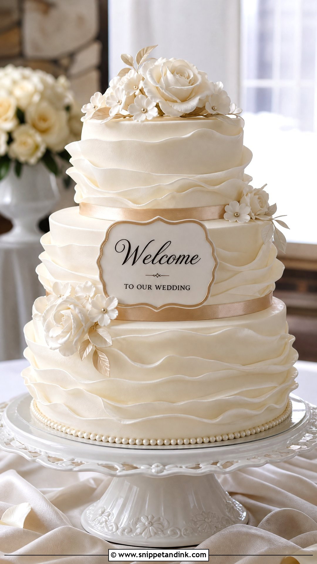 Ruffle Welcome Wedding Cake - Snippet and Ink - 30 Welcome Cake Ideas for Wedding