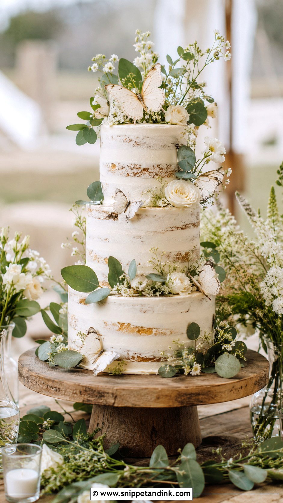 Rustic 3 Tier Butterfly Wedding Cake - Snippet and Ink - 20 3 Tier Butterfly Cake Ideas for Wedding