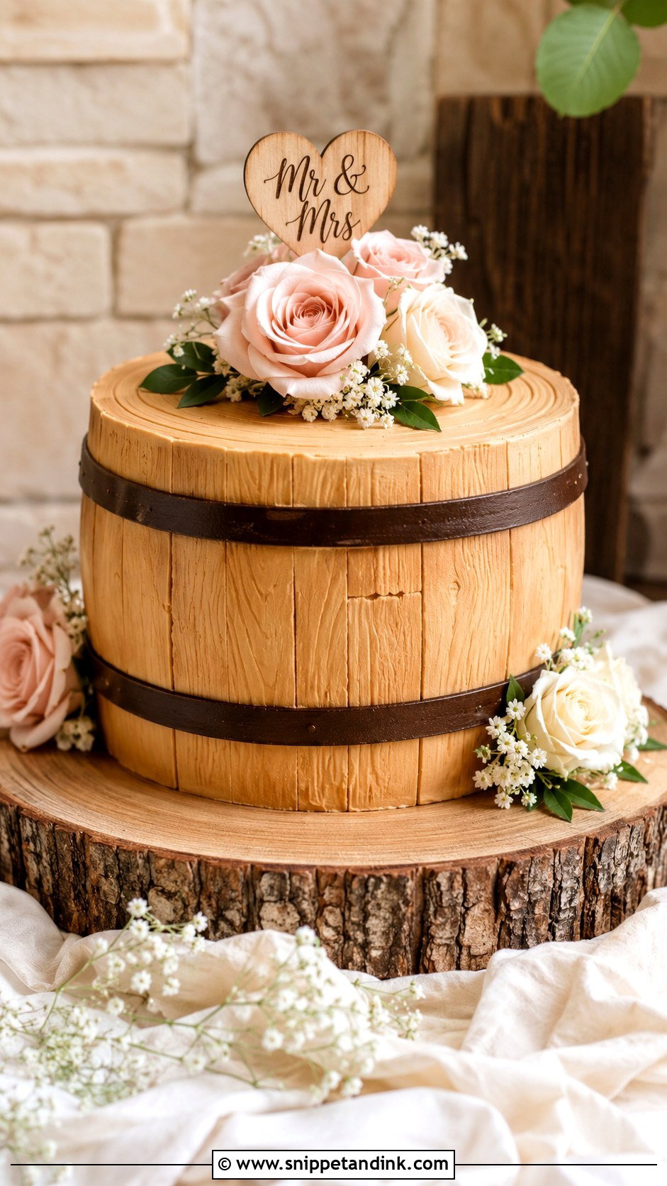 Rustic Barrel Wedding Cake With Roses - Snippet and Ink - 20 Barrel Cake Design Ideas for Wedding