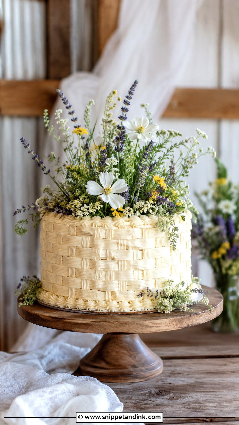Rustic Basket Wedding Cake With Wildflowers - Snippet and Ink - 20 Basket Cakes with Flowers for Wedding