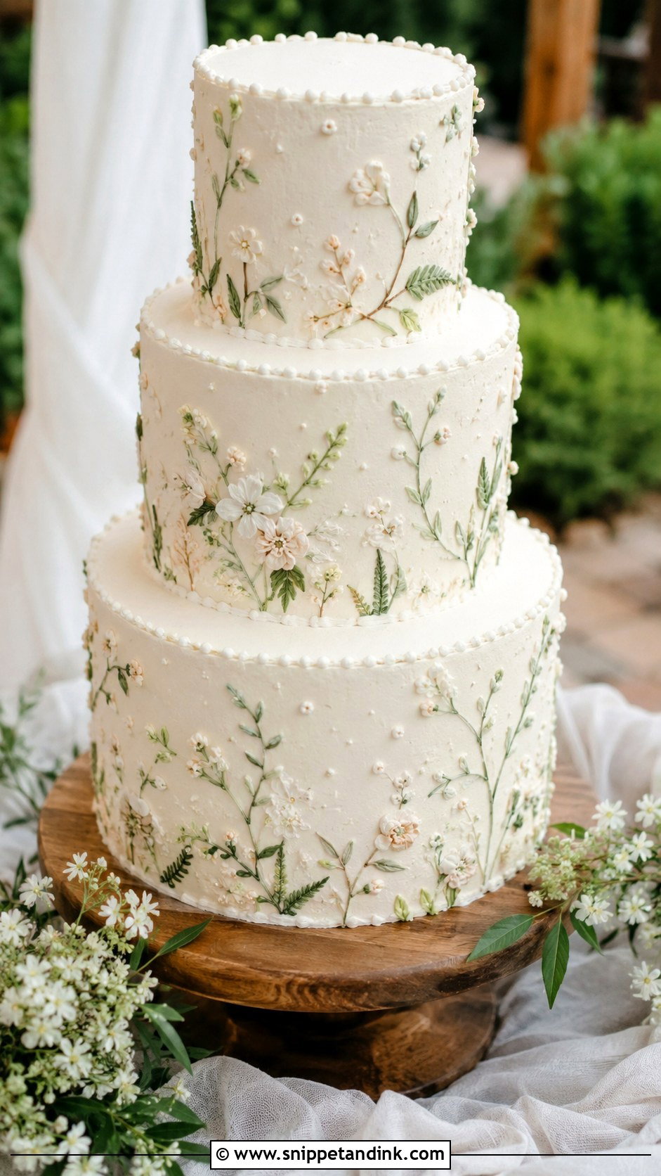 Rustic Brush Embroidery Wedding Cake - Snippet and Ink - 20 Brush Embroidery Wedding Cake Ideas