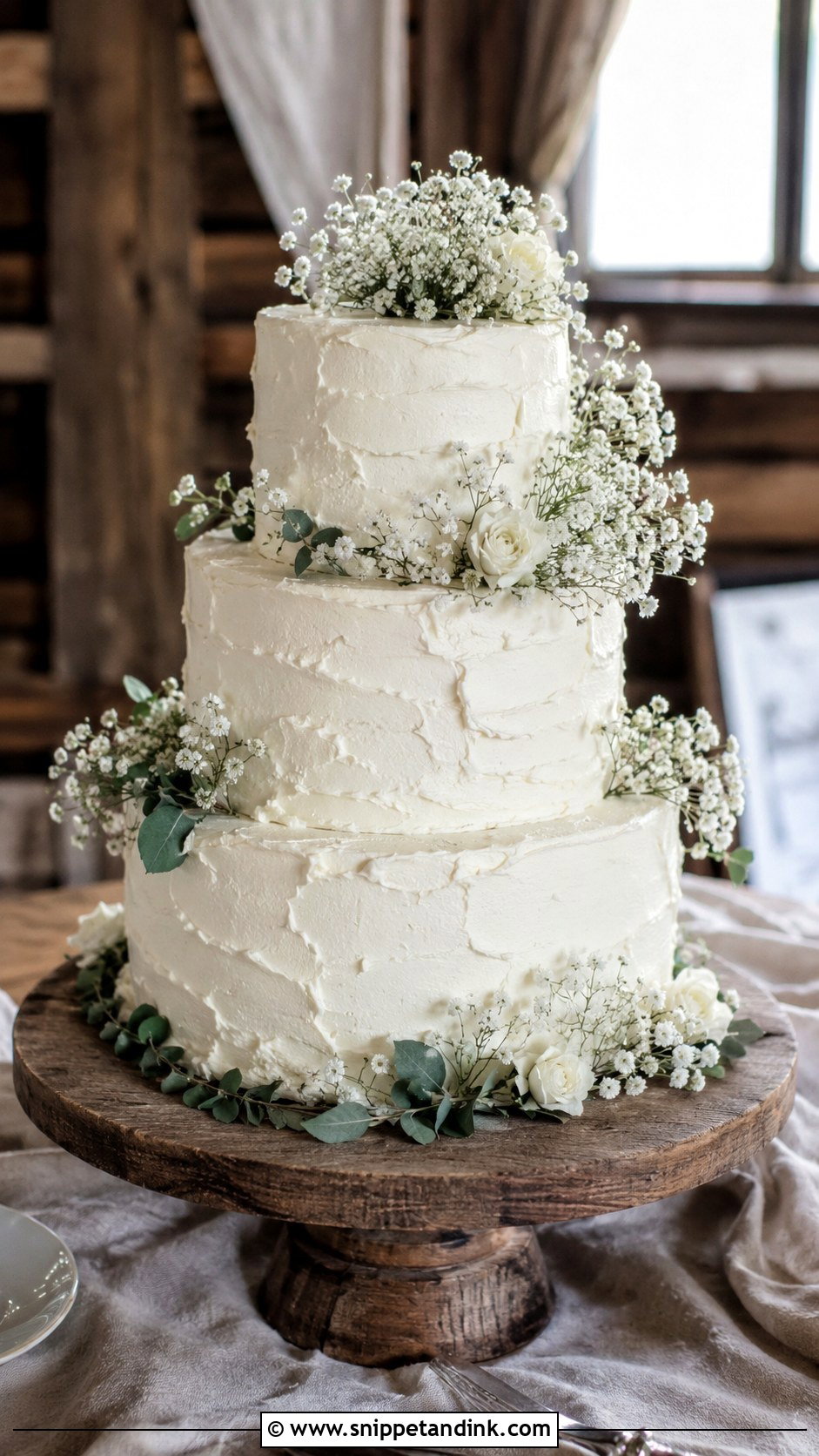 Rustic Buttercream Wedding Cake With Babys Breath - Snippet and Ink - 20 Simple Buttercream Wedding Cake Designs