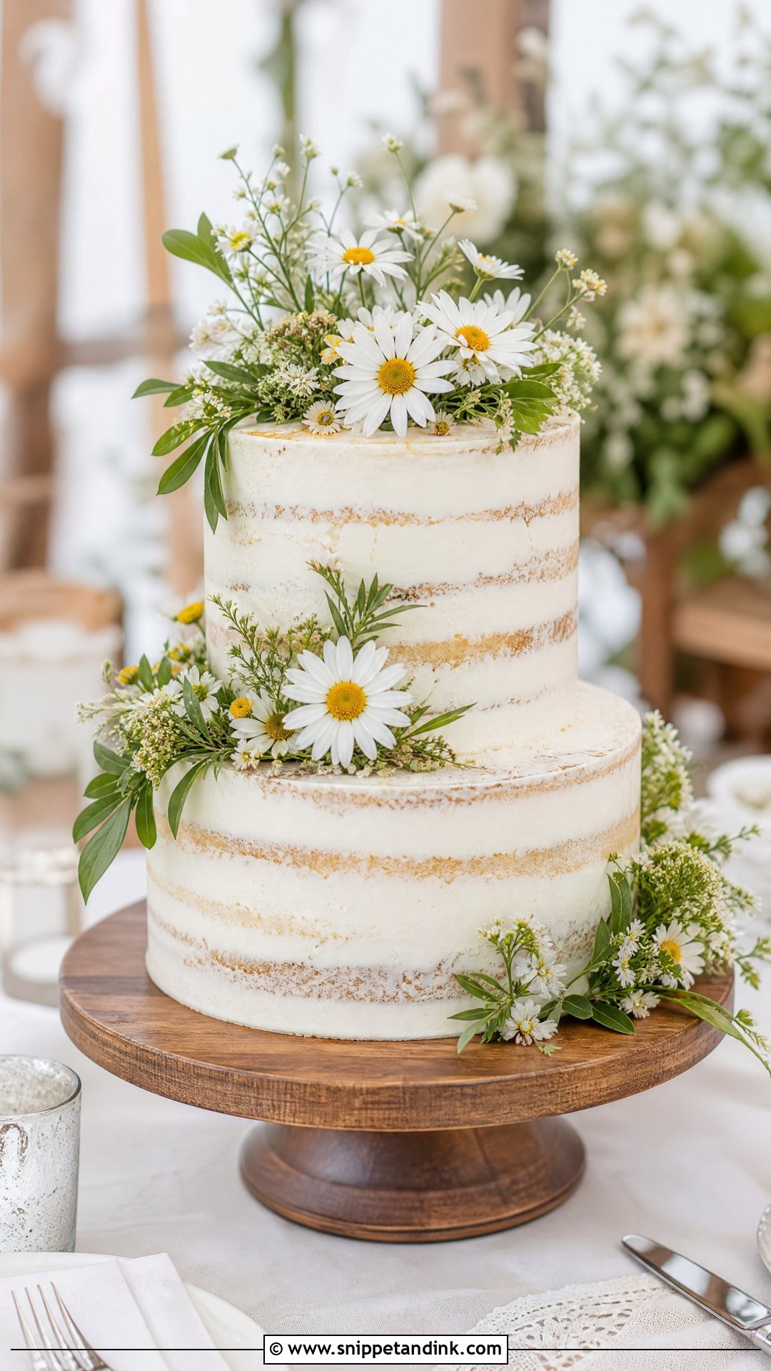Rustic Daisy Wedding Cake - Snippet and Ink - 25 Daisy Themed Cake Ideas for Wedding