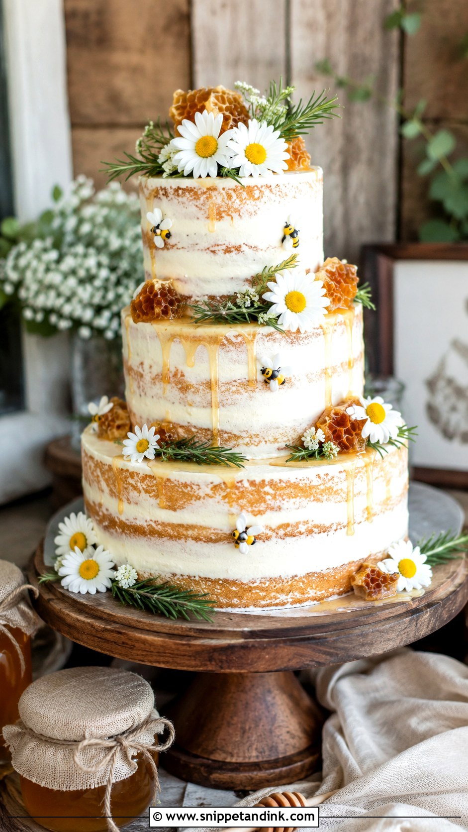 Rustic Honey Bee Wedding Cake - Snippet and Ink - 20 Honey Bee Cake Design Ideas for Wedding