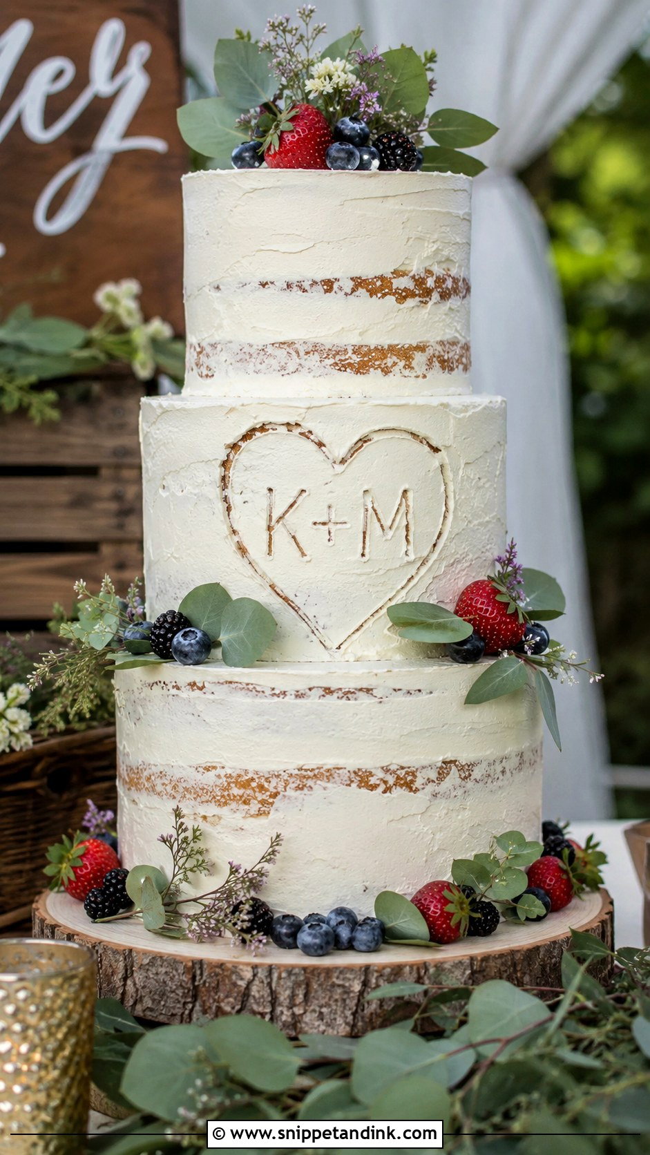 Rustic Initials Wedding Cake - Snippet and Ink - 25 Initials on Wedding Cake Ideas