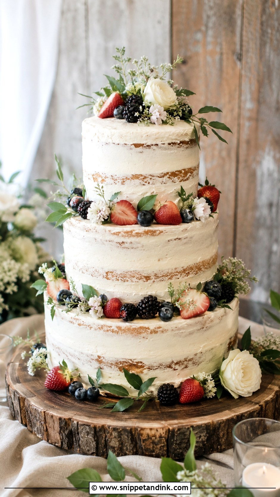 Rustic Lightly Iced Wedding Cake - Snippet and Ink - 20 Lightly Iced Wedding Cake Ideas