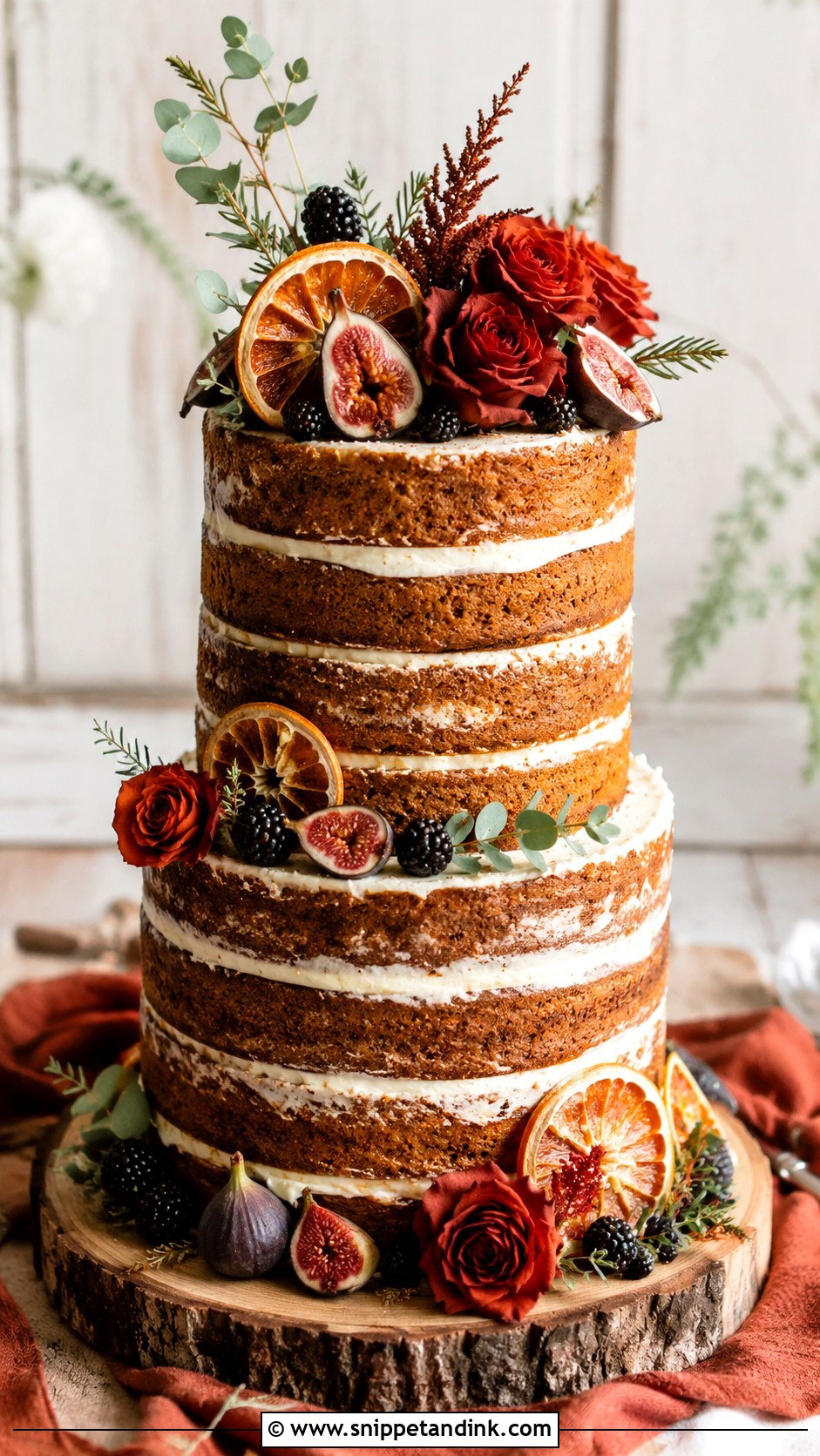 Rustic Orange Naked Wedding Cake - Snippet and Ink - 20 Rustic Orange Fall Wedding Cakes