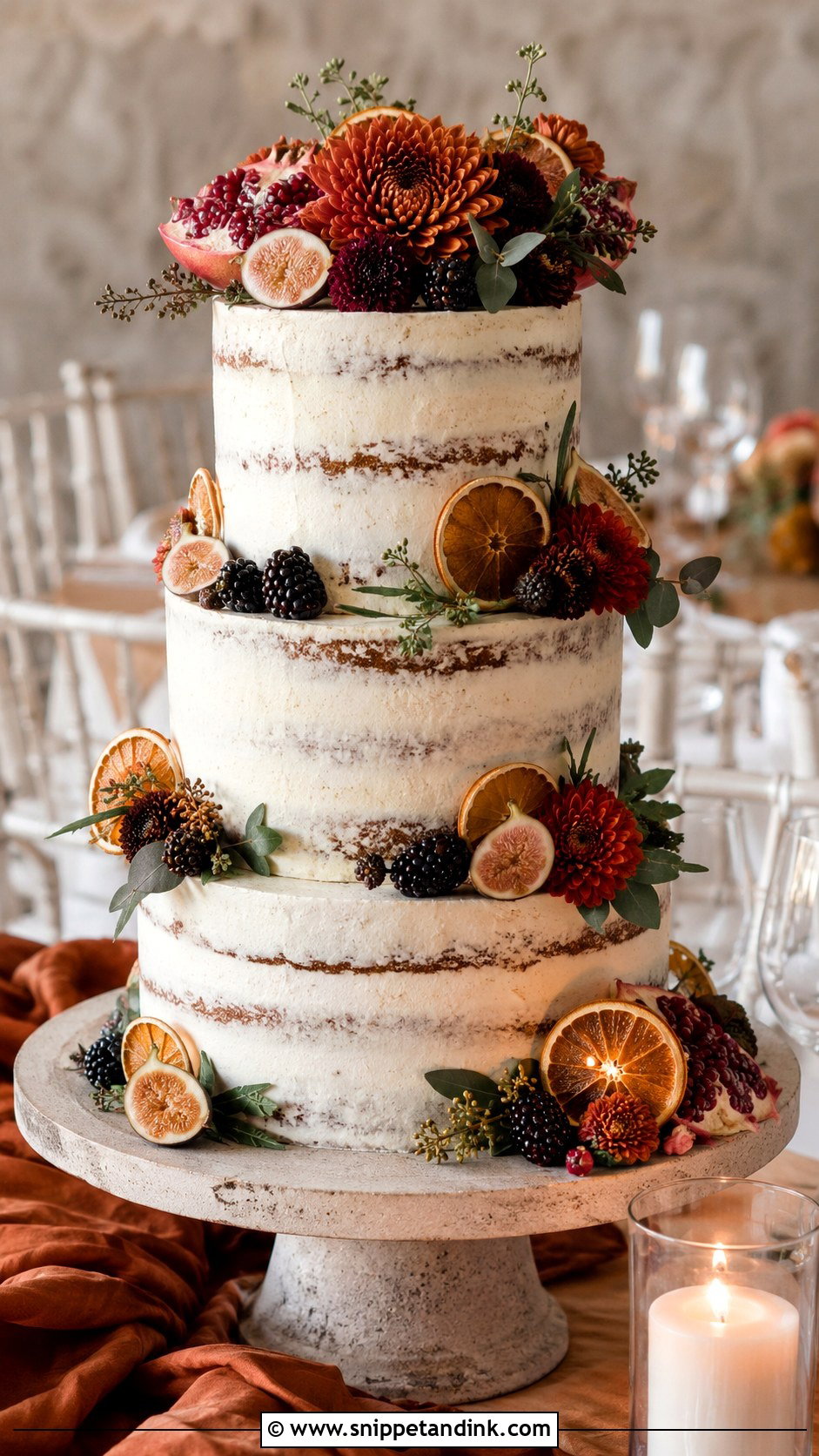 Rustic Orange Wedding Cake With Figs - Snippet and Ink - 20 Rustic Orange Fall Wedding Cakes